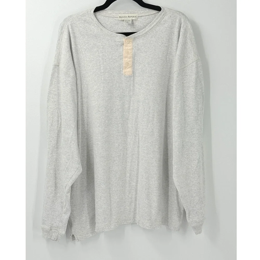 VTG 90s Banana Republic Cotton Henley shirt Mens XL Y2K Grunge Gray Long Sleeve